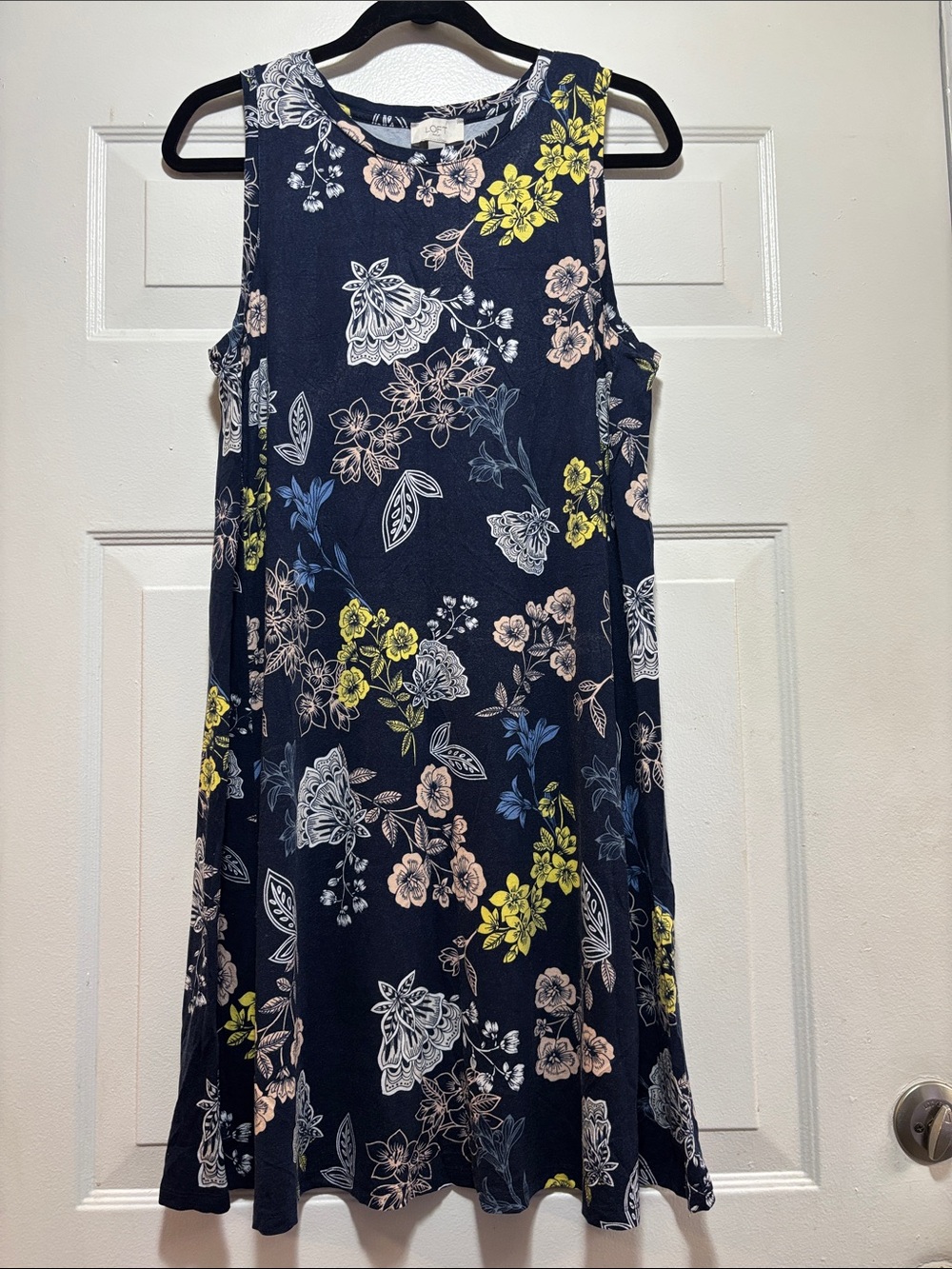 LOFT Navy Floral Sleeveless A-Line Dress